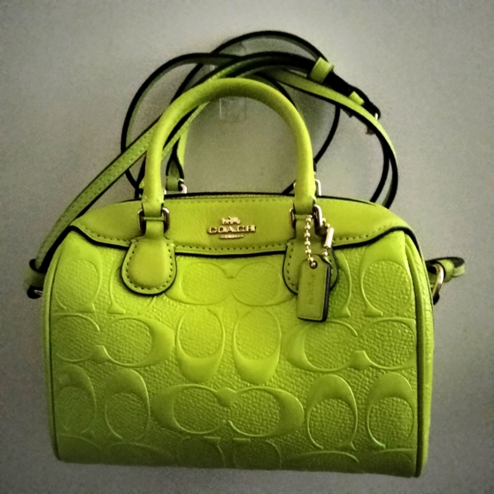 SOLD! Coach Signature Neon Yellow Debossed Bennett